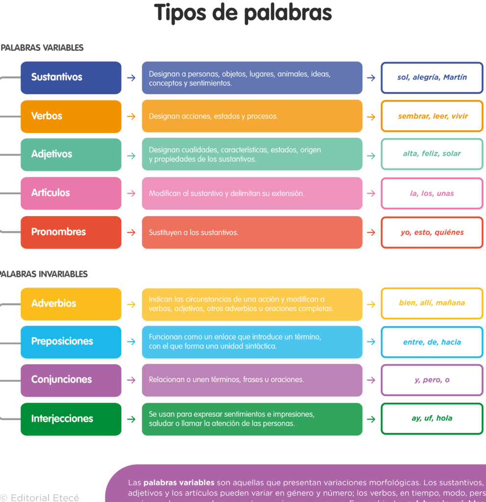 las categorias gramaticales ejemplos y explicaciones de cada una