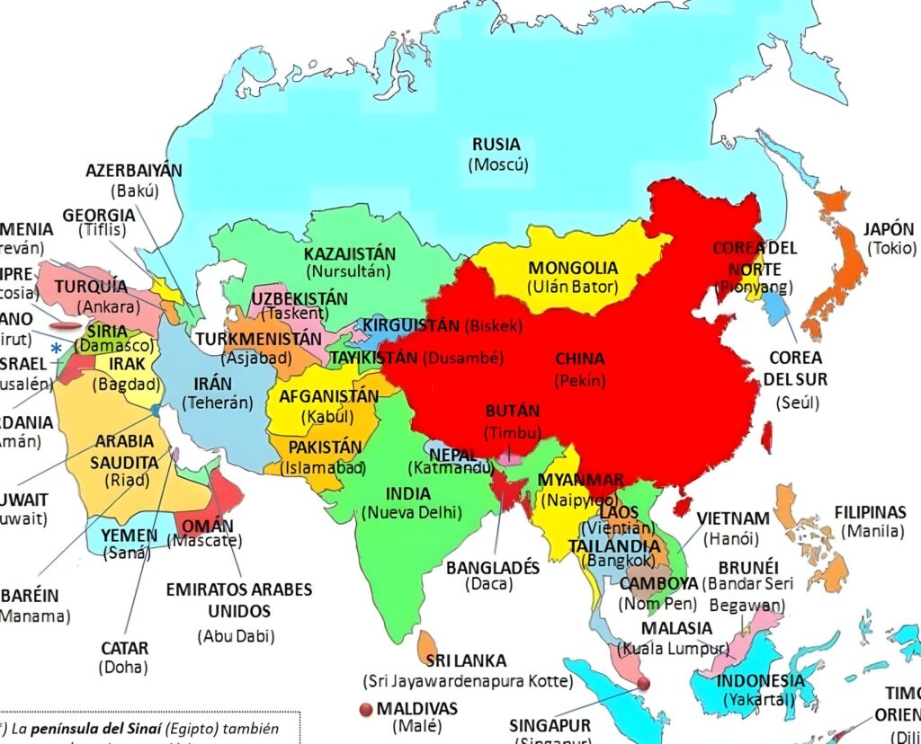 paises de asia y sus capitales lista completa con mapa 1